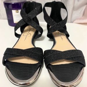 Jessica Simpson Aimlee Women's Size 7.5M Shimmery Black Ankle Strap Sandals
